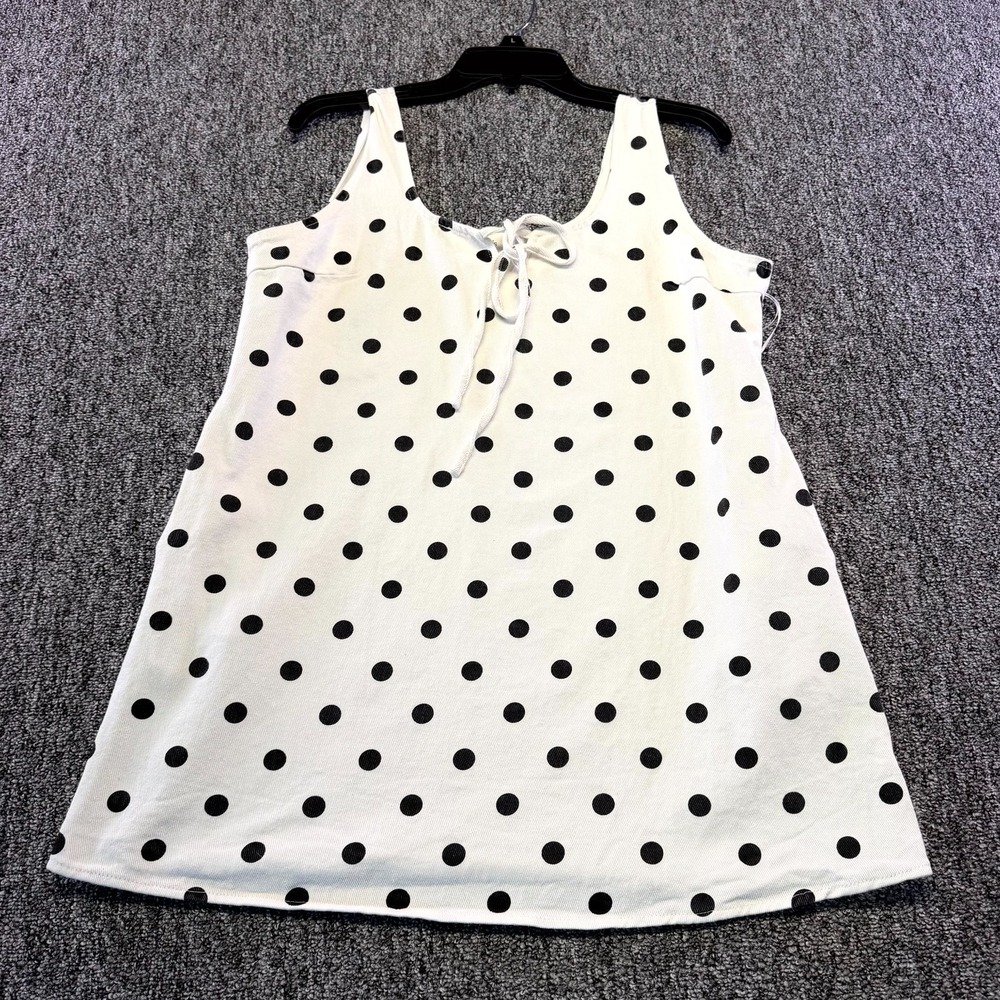 Le Lis Mini Dress Womens Medium White Black Polka Dots Denim Cotton Tie Front